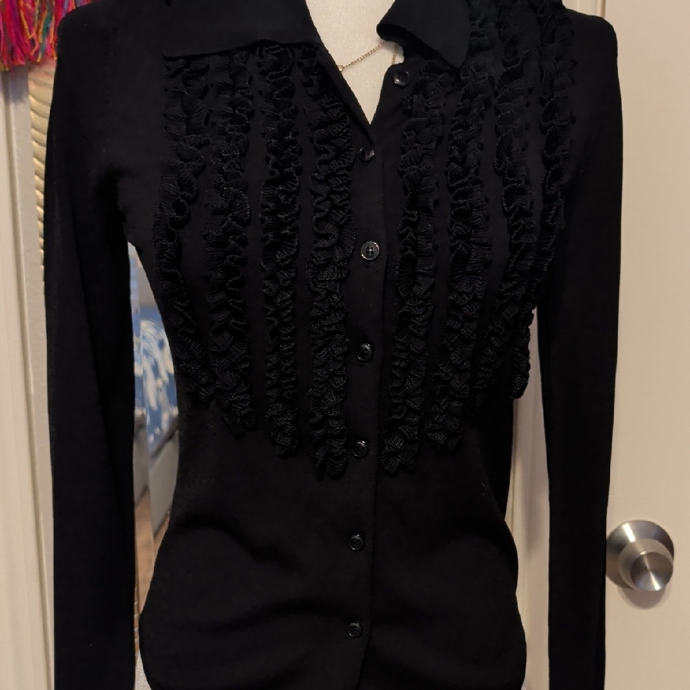 Michelle Nicole Black Button Down Shirt with Ruffles